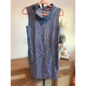 Italian Style 100% Linen Sleeveless Mini Shift Dress Blue Women's Size Small